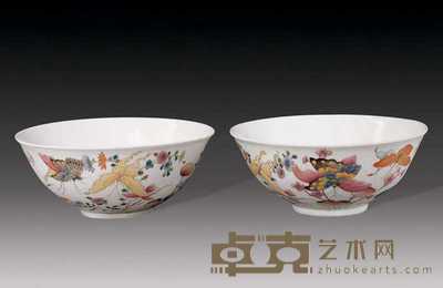 粉彩花蝶碗（2件） 直径18.2cm